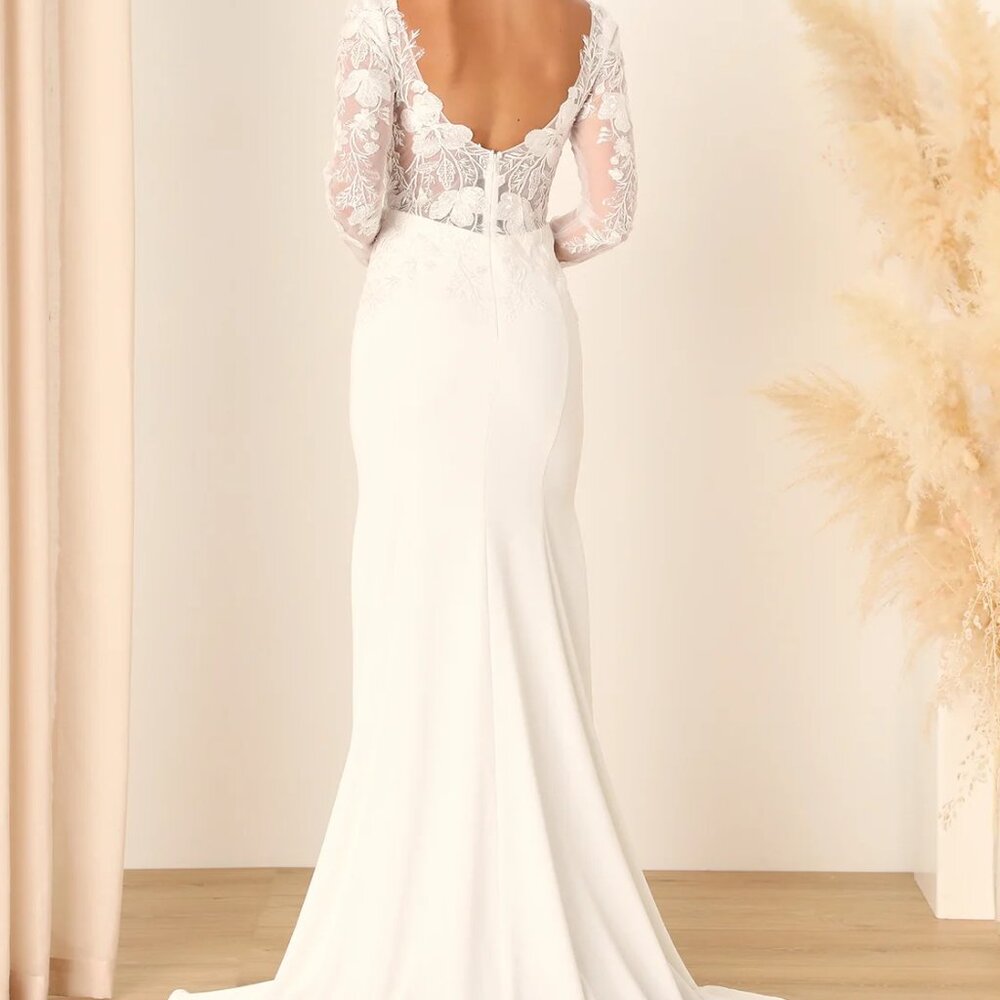 Lulus Wedding Eternity With You White Lace Long Sleeve Dress Size 2 - Picture 3 of 15